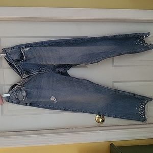 Girlfriend fit jeans with pearl detail